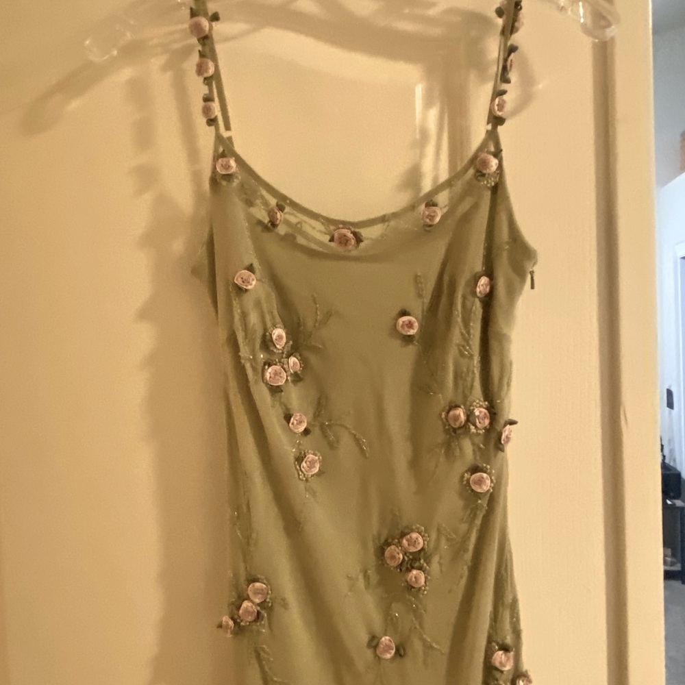 Olive green silk dress , size 8